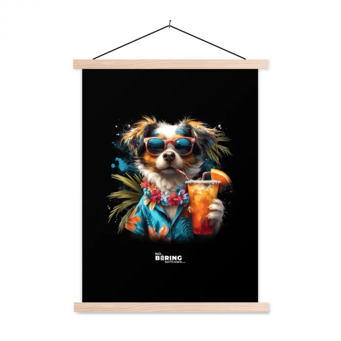 Hond in tropische sferen textielposter latten blank klein -3d