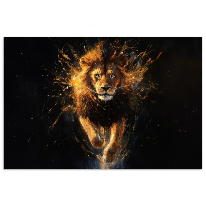 Leeuw - Zwart - Oranje - Verf poster papier klein -3d