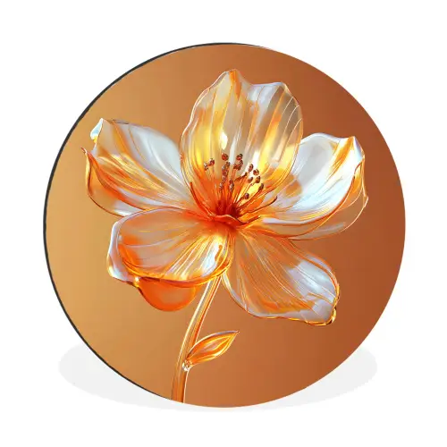 Glazen - Bloem - Oranje Wandcirkel aluminium klein -3d