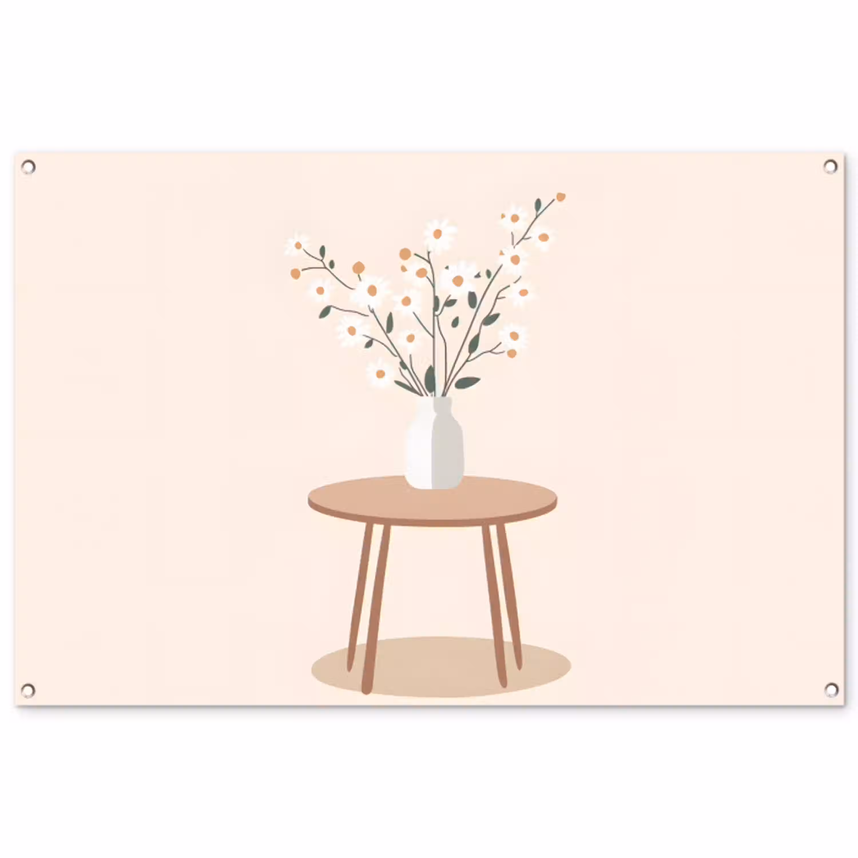 Vaas - Bloemen - Madeliefjes - Beige tuinposter los doek groot -3d