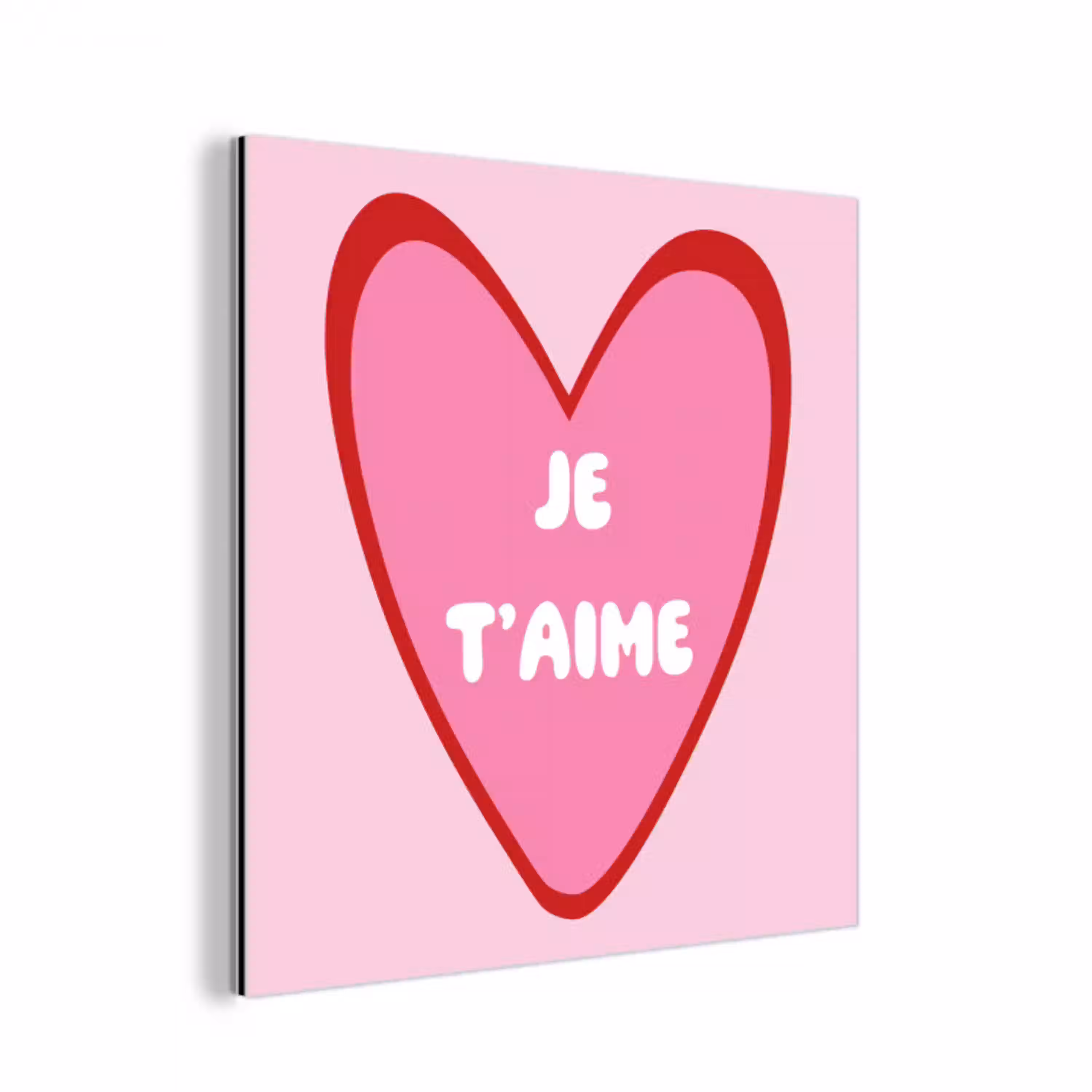 Hart - Frans - Valentijn - Roze aluminium wit klein -3d