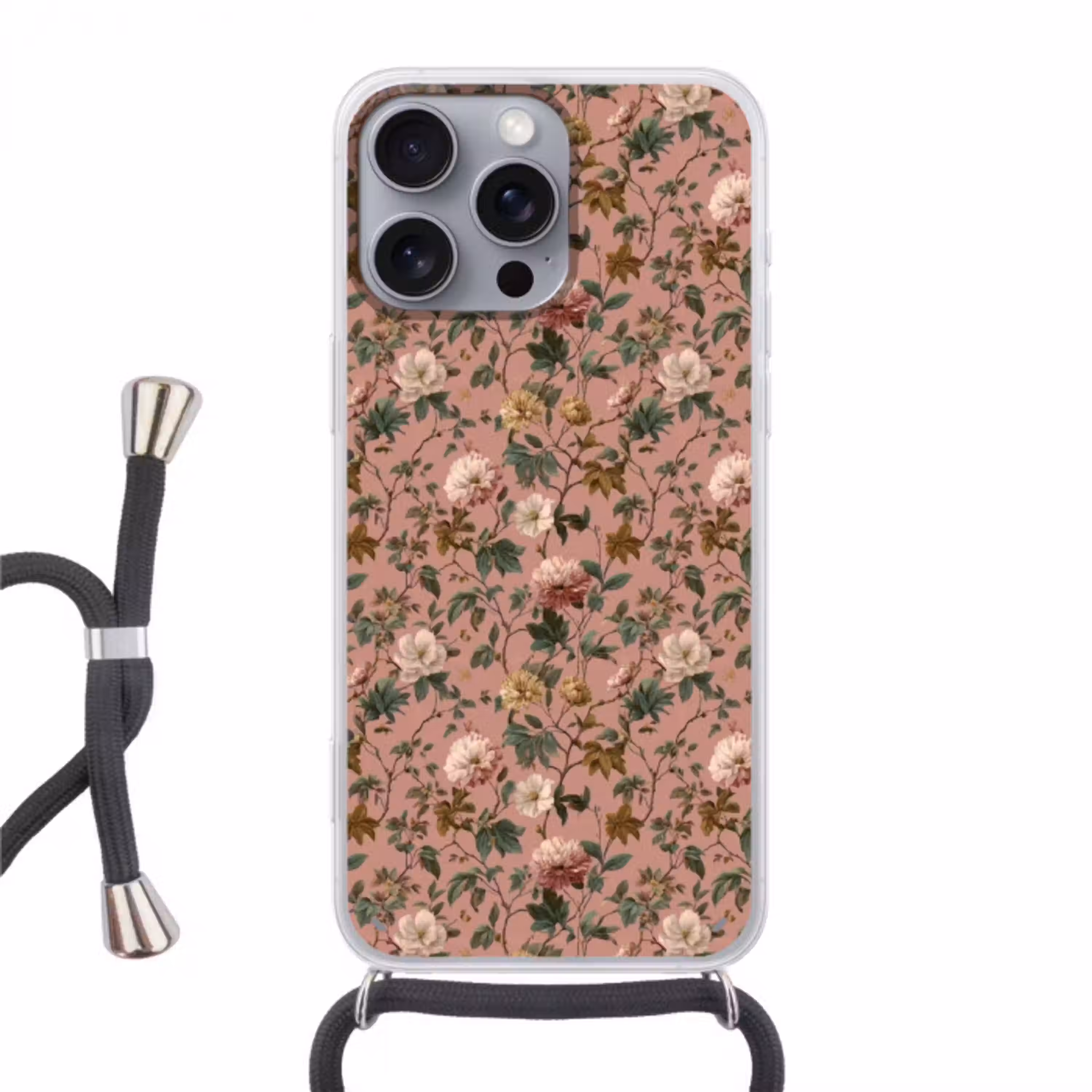 Bloemen - Klassiek - Roze Hoesje iPhone 16 Pro Max met koord klein 804 -3d