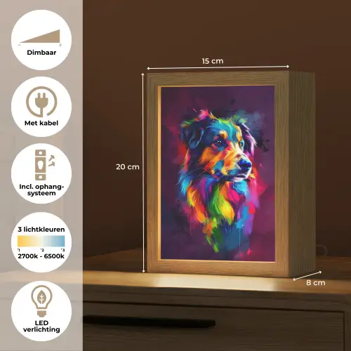 Hond - Kleurrijk - Dier - Dierenhoofd Light Box met kabel klein -USP_NL