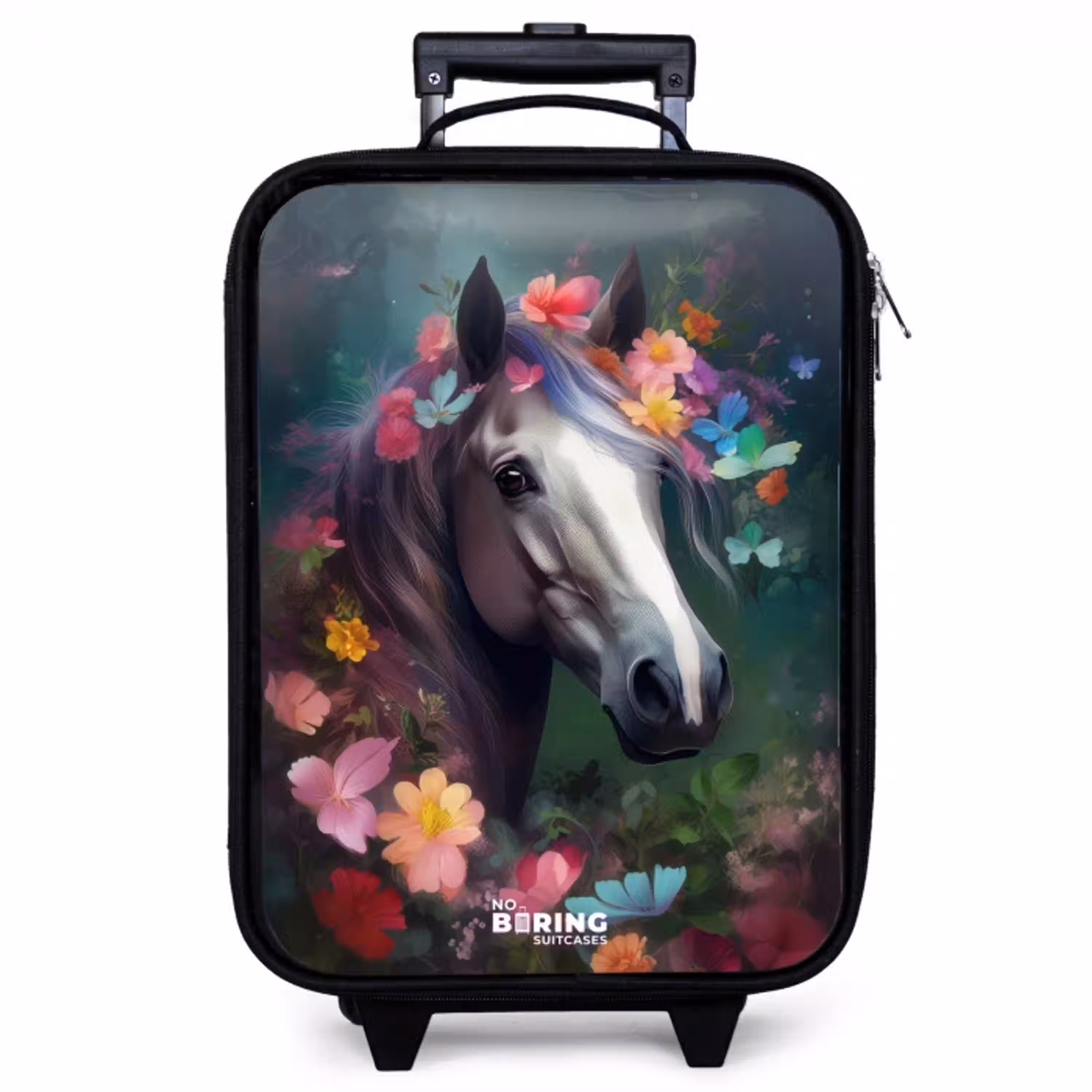 Paard in kleurrijke bloemen Kinderkoffer - Zwart klein -zzz_website3d
