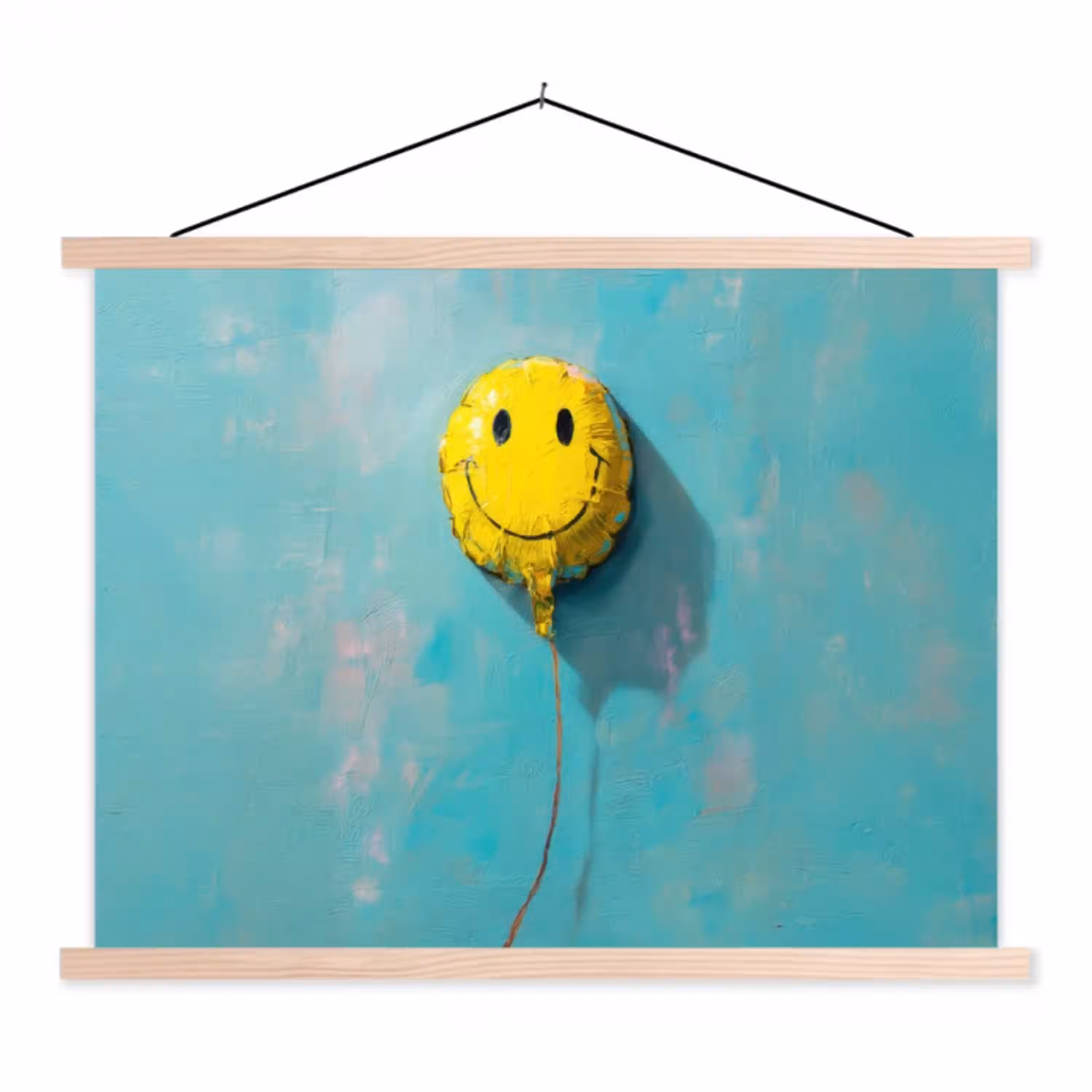 Ballon - Geel - Smiley textielposter latten blank klein -3d