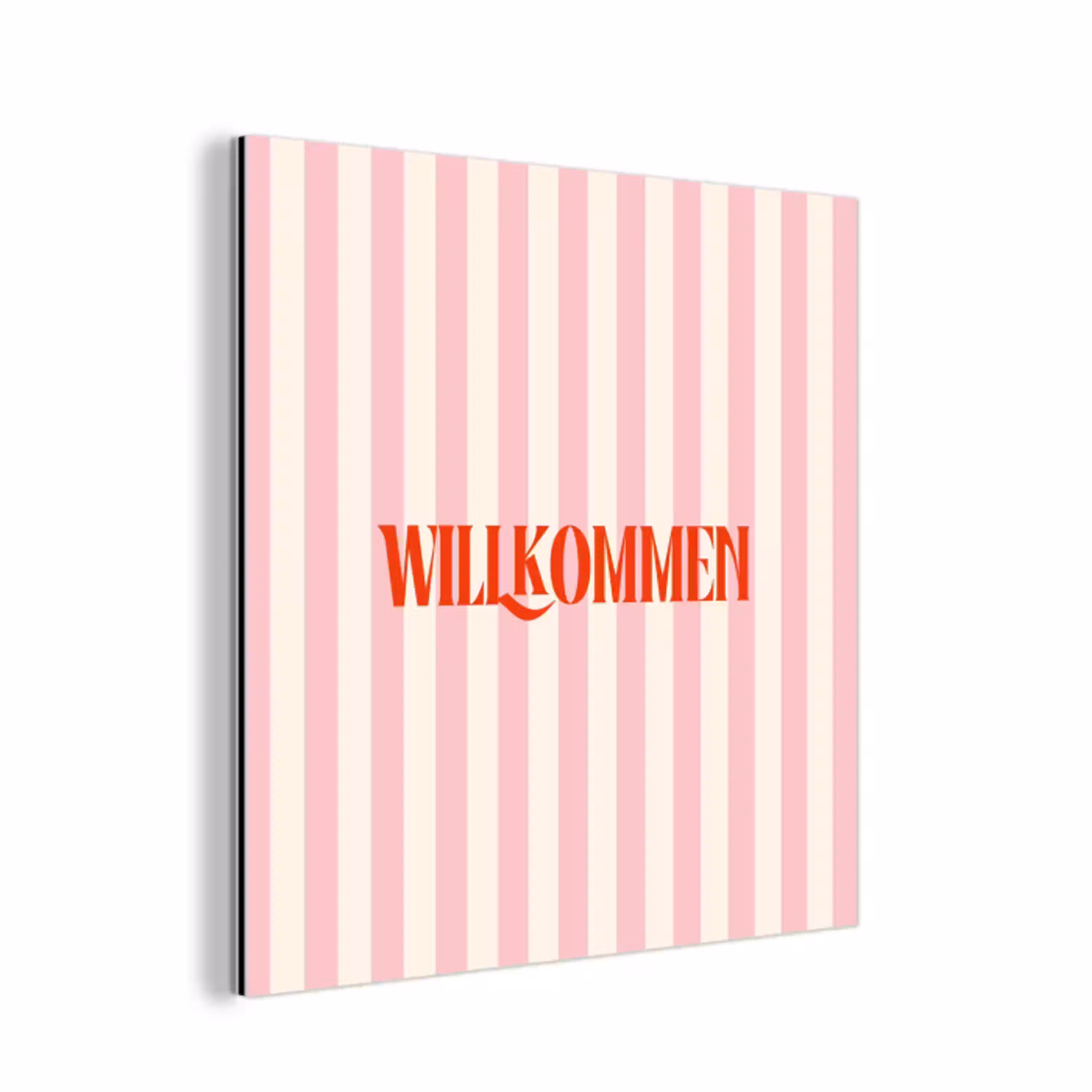 Zachtroze - Rood - Strepen - Wilkommen aluminium wit klein -3d