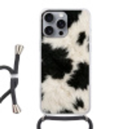 Bont - Textuur - Zwart - Wit Hoesje iPhone 16 Pro Max met koord klein -3d