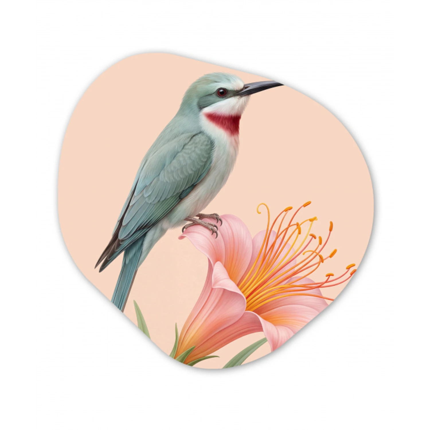 Vogel - Bloem - Natuur - Roze Wandcirkel Organisch Forex 3mm klein -3d