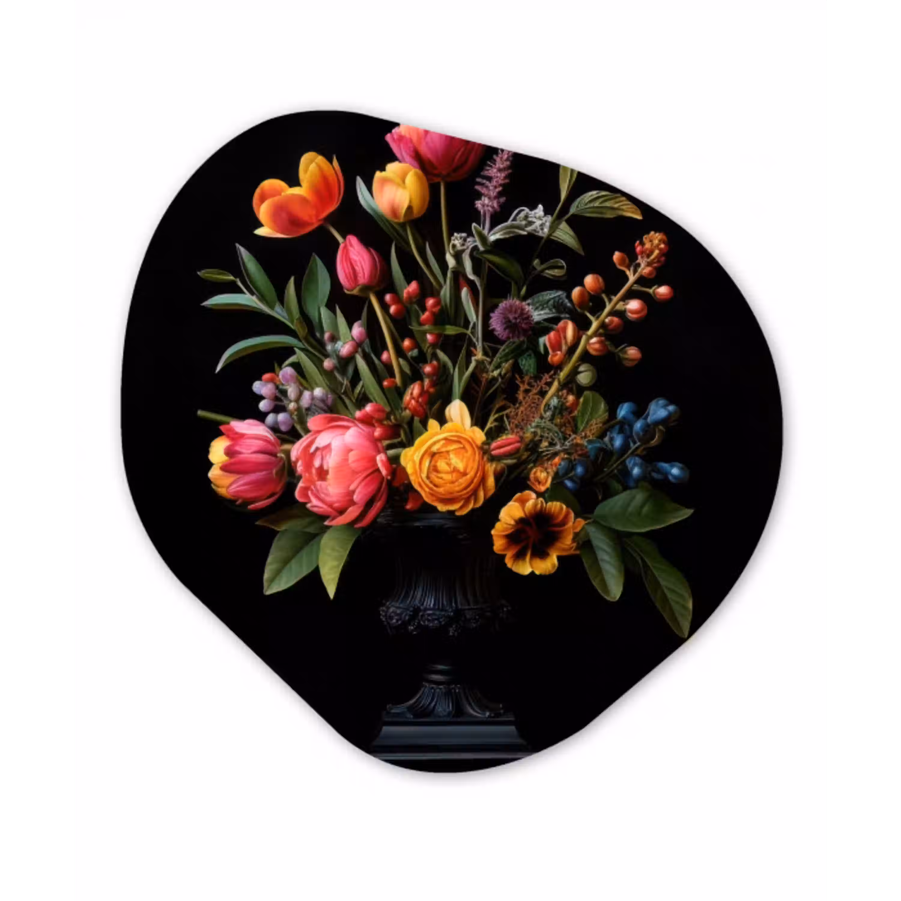 Tulpen - Bessen - Boeket - Vaas Wandcirkel Organisch Plexiglas middel -3d