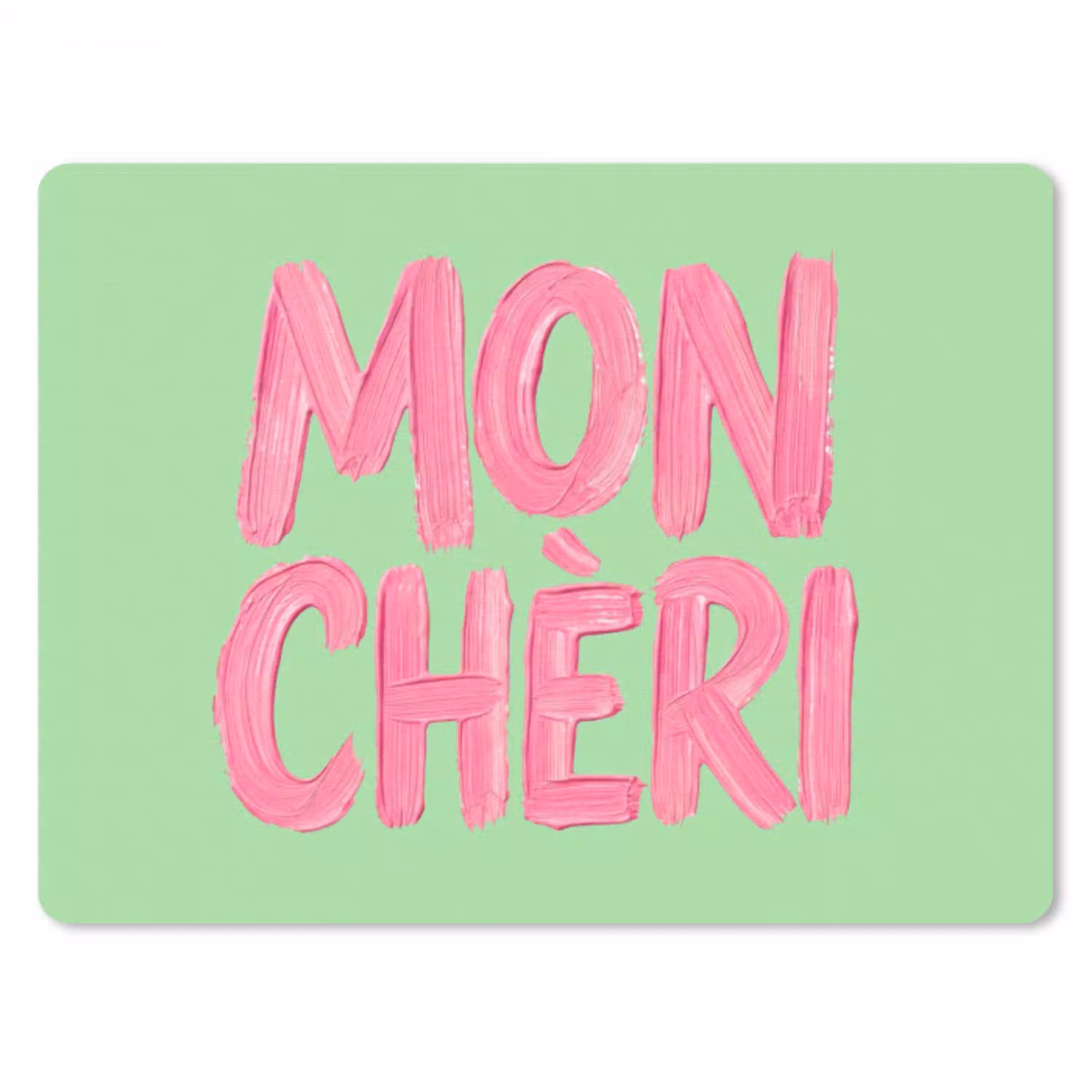 Mon cheri - Groen - Roze muismat rubber klein -3d