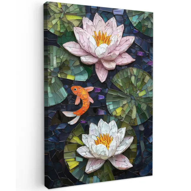 Glasstukjes - Leliebladeren - Vis - Oranje Tuinposter op houten frame 2 cm dik klein -3d