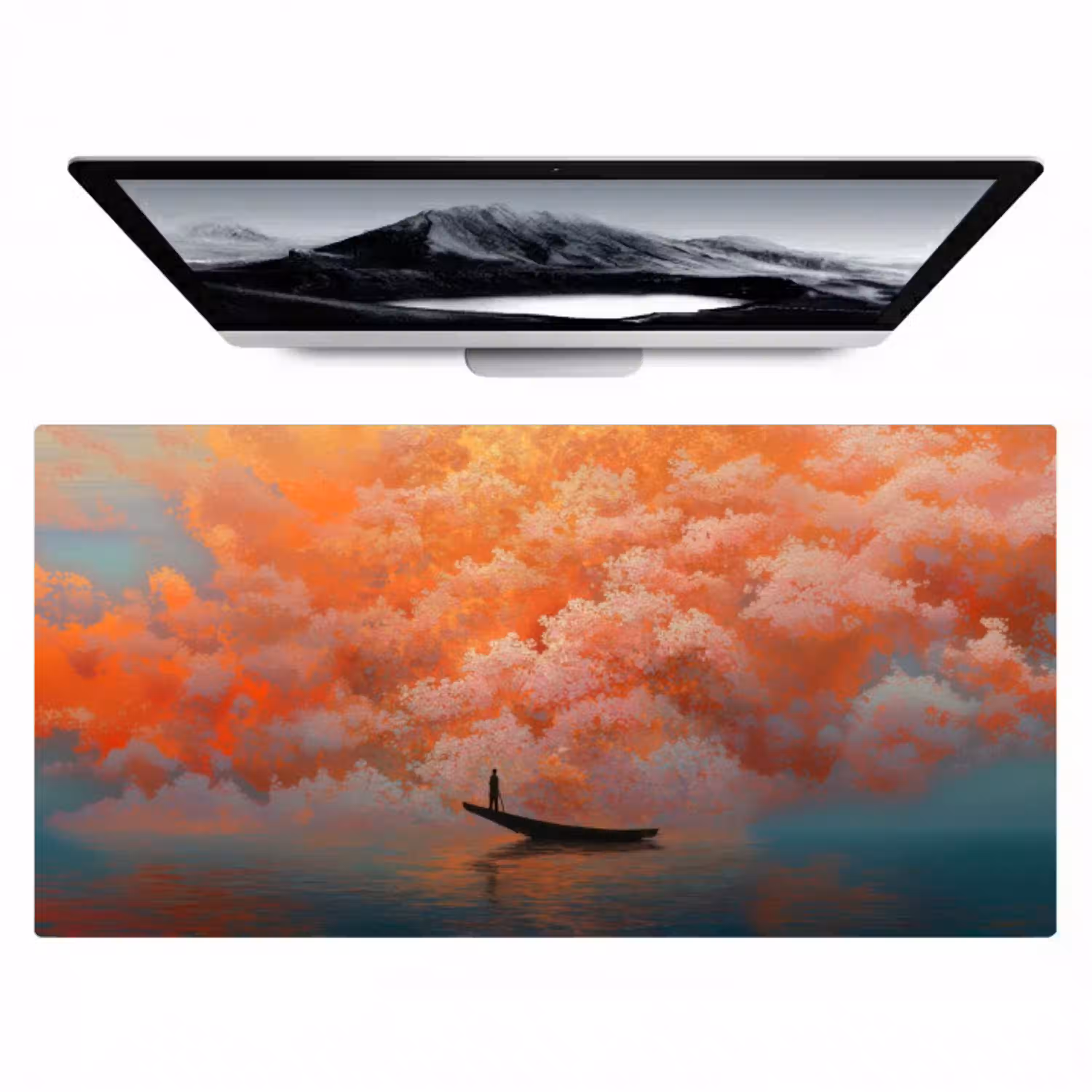 Zee - Boot - Wolken - Oranje Muismat XXL klein -zzz3d