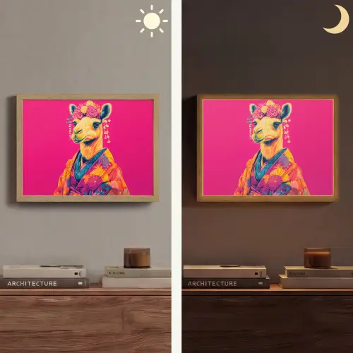 Kameel - Bloemen - Kimono - Waaiers Light Box met batterij (Wandlamp) middel -sfeer3