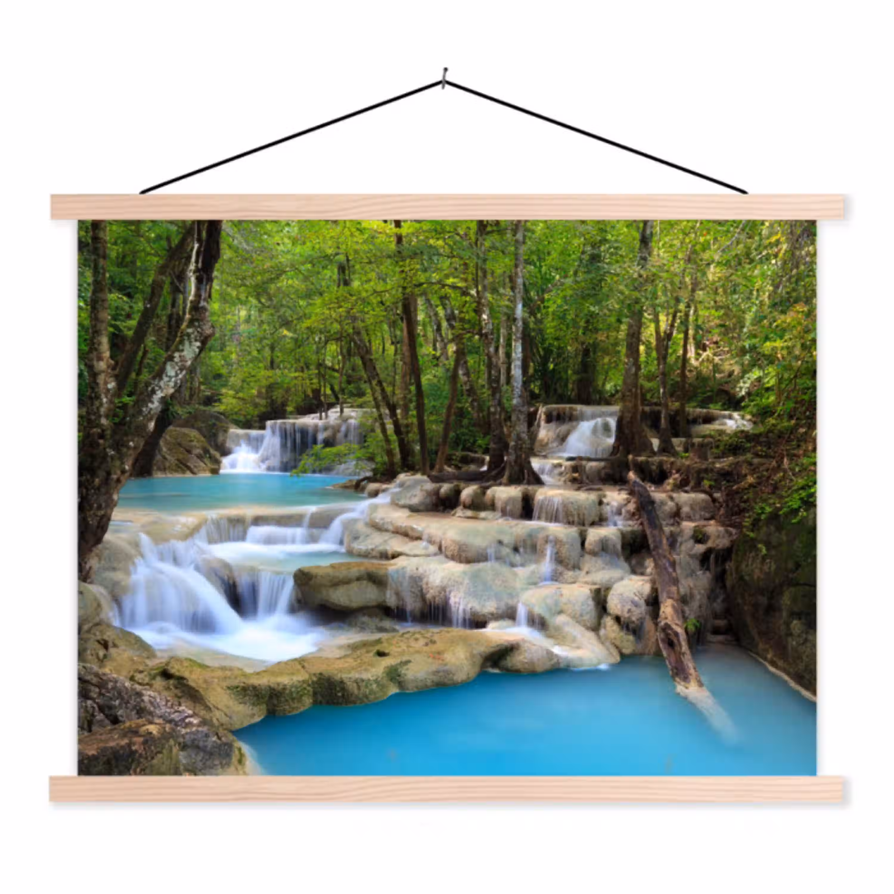 Waterval - Natuur  - Rivier - Bos - Water textielposter latten blank klein -3d