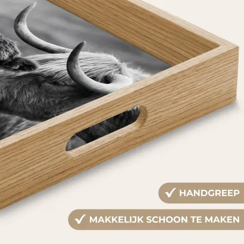 Schotse hooglander - Kalf - Zwart - Wit Dienblad Rechthoek middel -USP_HandgreepNL