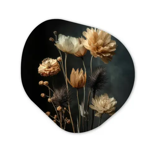 Boeket - Bloemen - Licht - Zwart Wandcirkel Organisch Plexiglas middel -3d