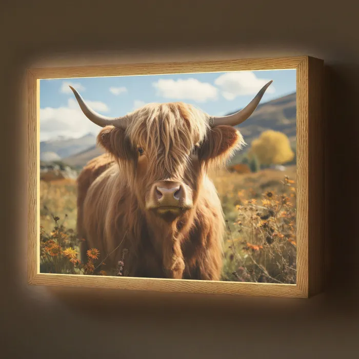 Schotse hooglander - Dieren portret - Natuur - Dier Light Box met batterij (Wandlamp) middel -z3d_website