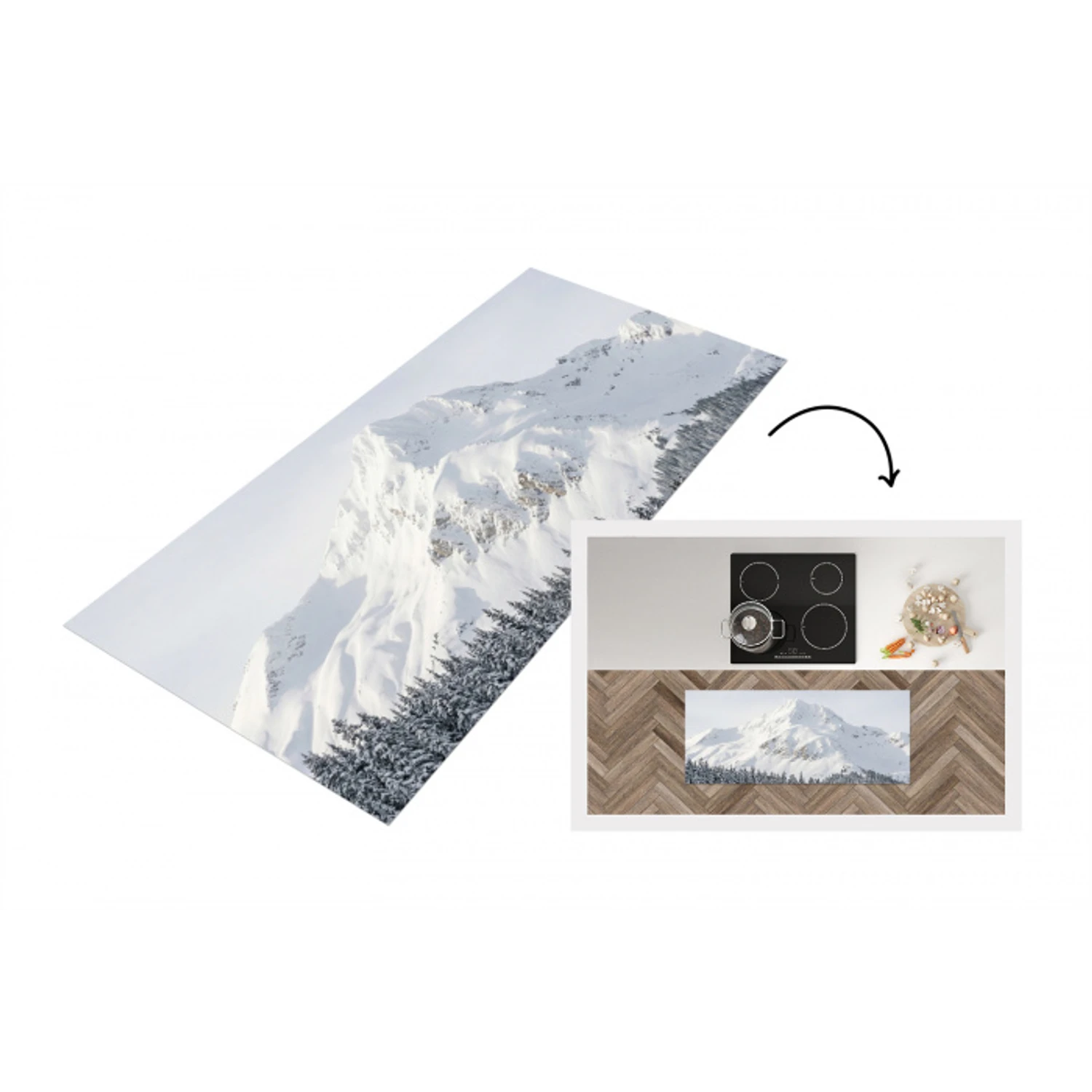 Berg - Sneeuw - Winter - Natuur - Wit Keukenloper - keukenmat middel -3d