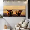Schotse hooglanders - Heide - Landschap - Dieren Tuinposter op houten frame 2 cm dik xxl -sfeer1