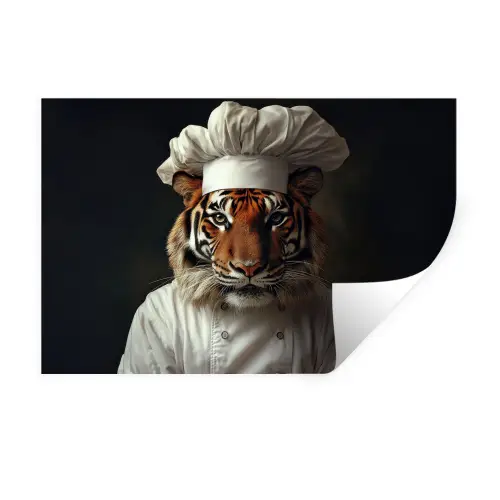 Tijger - Kokskleding - Bruin Muursticker klein -3d