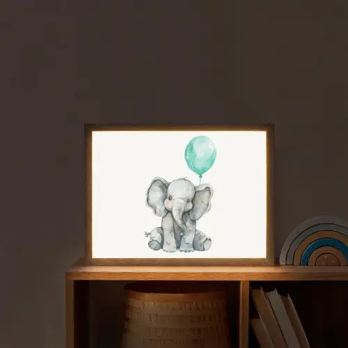 Olifant - Baby - Dieren - Blauwe ballon Light Box met batterij (Wandlamp kind) middel -sfeer1_kind