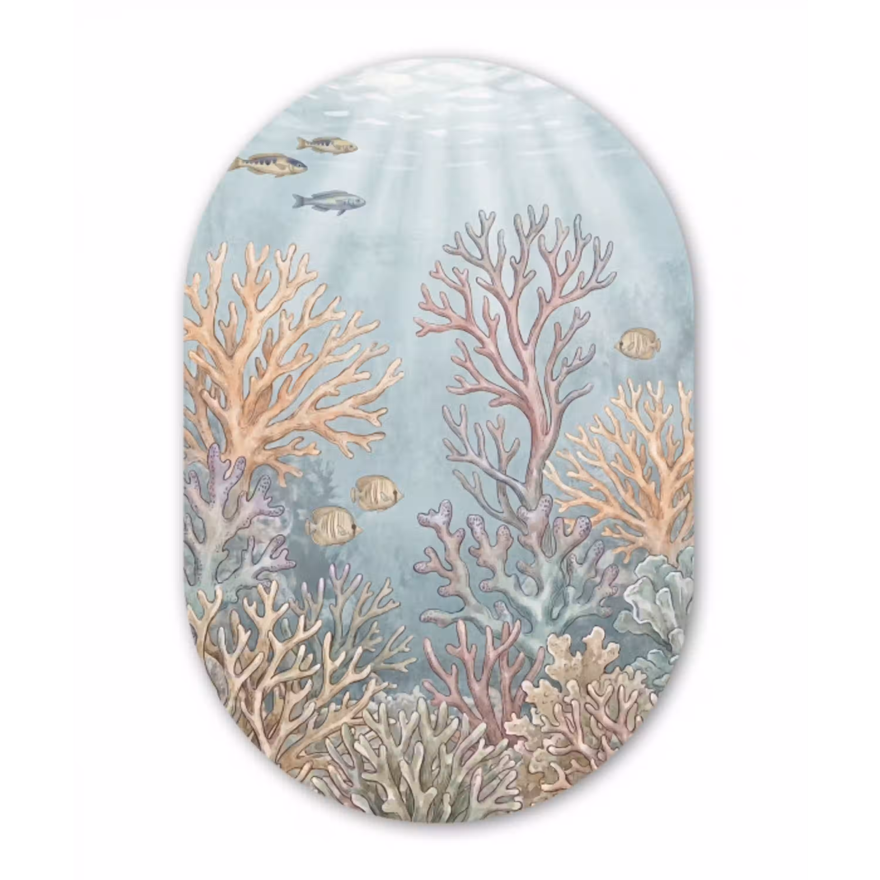 Vis - Koraal - Oceaan - Illustratie - Onderwater Wandcirkel Ovaal Aluminium middel -3d