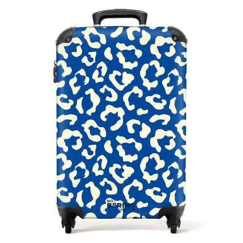 Dierenprints - Panterprint koffer in blauw en wit NBS - Handbagage koffer - Unisex middel -productfoto_recht