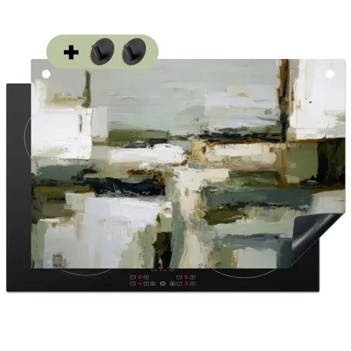 Penseelstreken - Groen - Abstract - Japandi Inductie beschemer met haakjes klein -3d