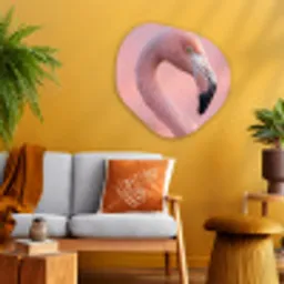 Flamingo - Portret - Roze Wandcirkel Organisch Aluminium middel -sfeer4