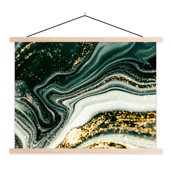 Marmerlook - Goud - Groen - Glitter - Design - Marmer textielposter latten blank klein -3d