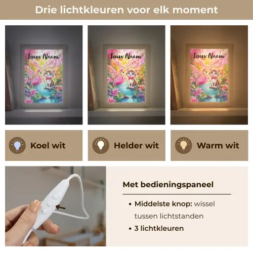 Kitten - Flamingo - Bloemen Light Box met kabel (Kinderlampje) klein -USP_lichtkleurNL