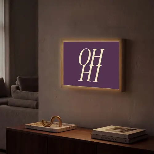 Oh hi - Paars - Minimalistisch Light Box met batterij (Wandlamp) middel -sfeer1