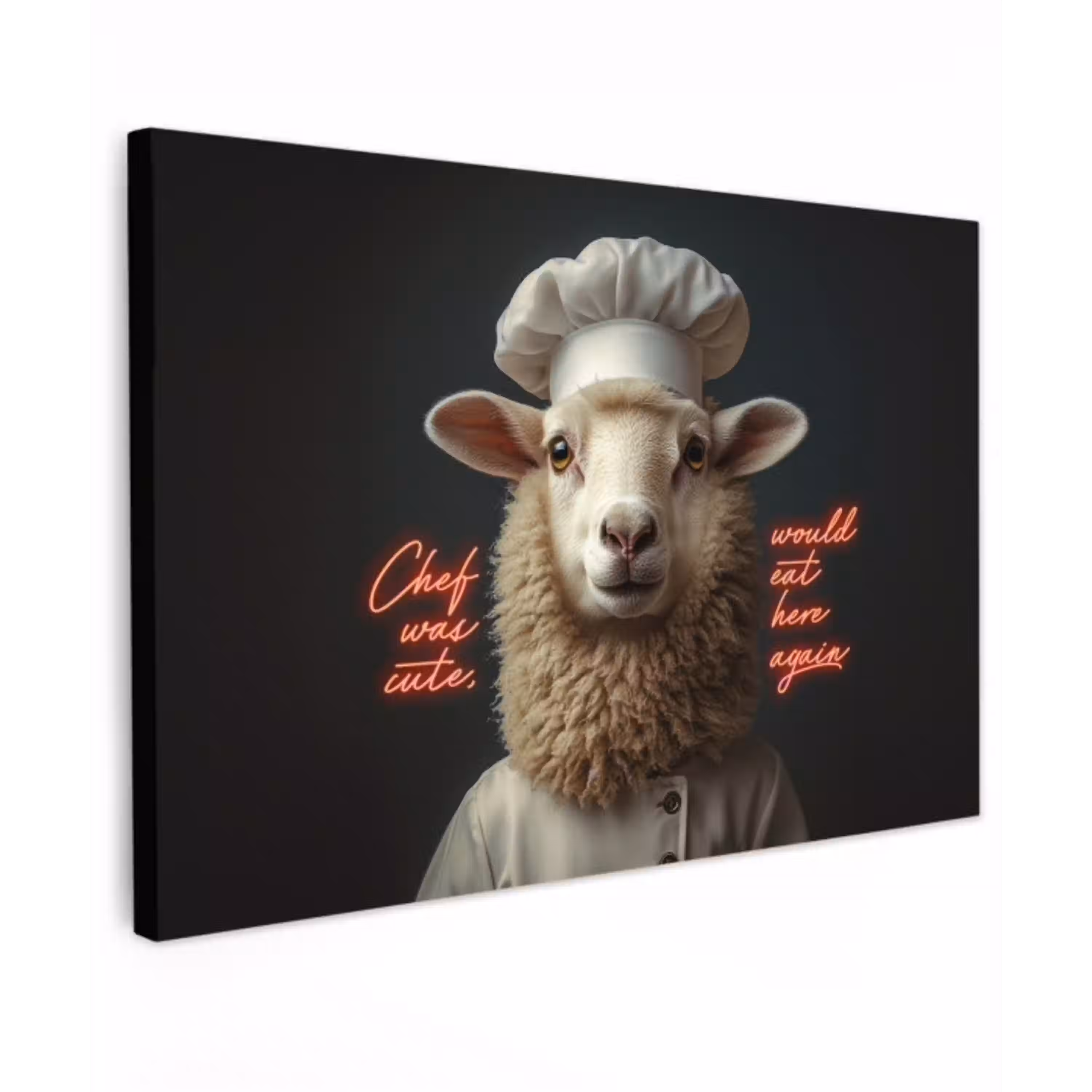 Schaap - Kokskleding - Neon - Quote Tuinposter op houten frame 2 cm dik klein -3d