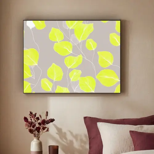 Bladeren - Neon - Geel - Lijnen Textielframe zwart klein -sfeer1