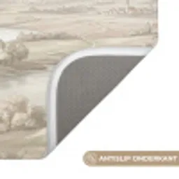 Rivierlandschap - Bergen - Natuur - Vintage - Beige Badmat klein -USP_AntislipNL