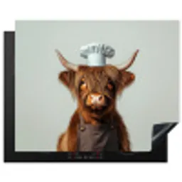 Schotse Hooglander - Bruin - Hoorns - Kokskleding Inductie beschermer vinyl 3mm groot -3d