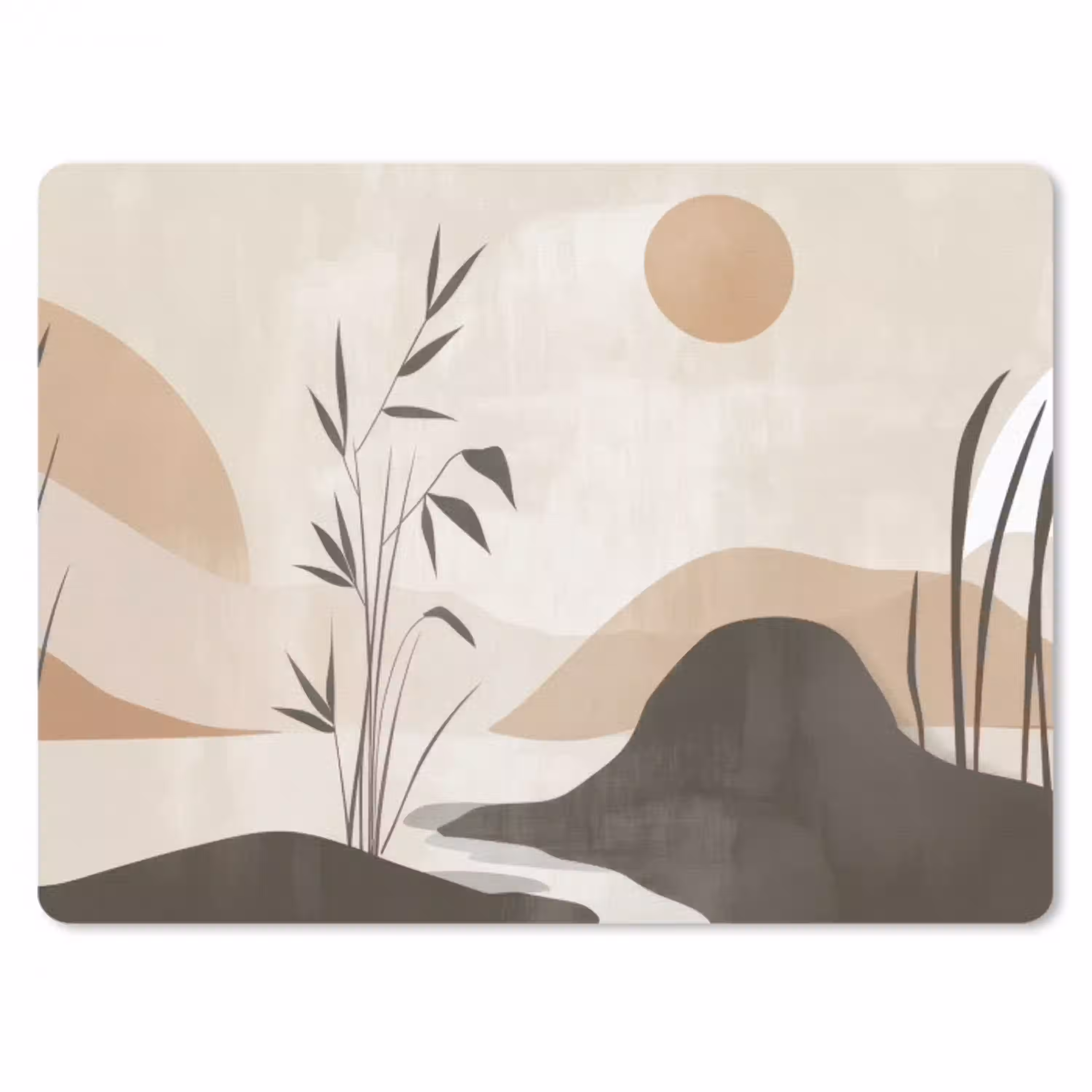 Japandi - Landschap - Beige muismat rubber klein -3d