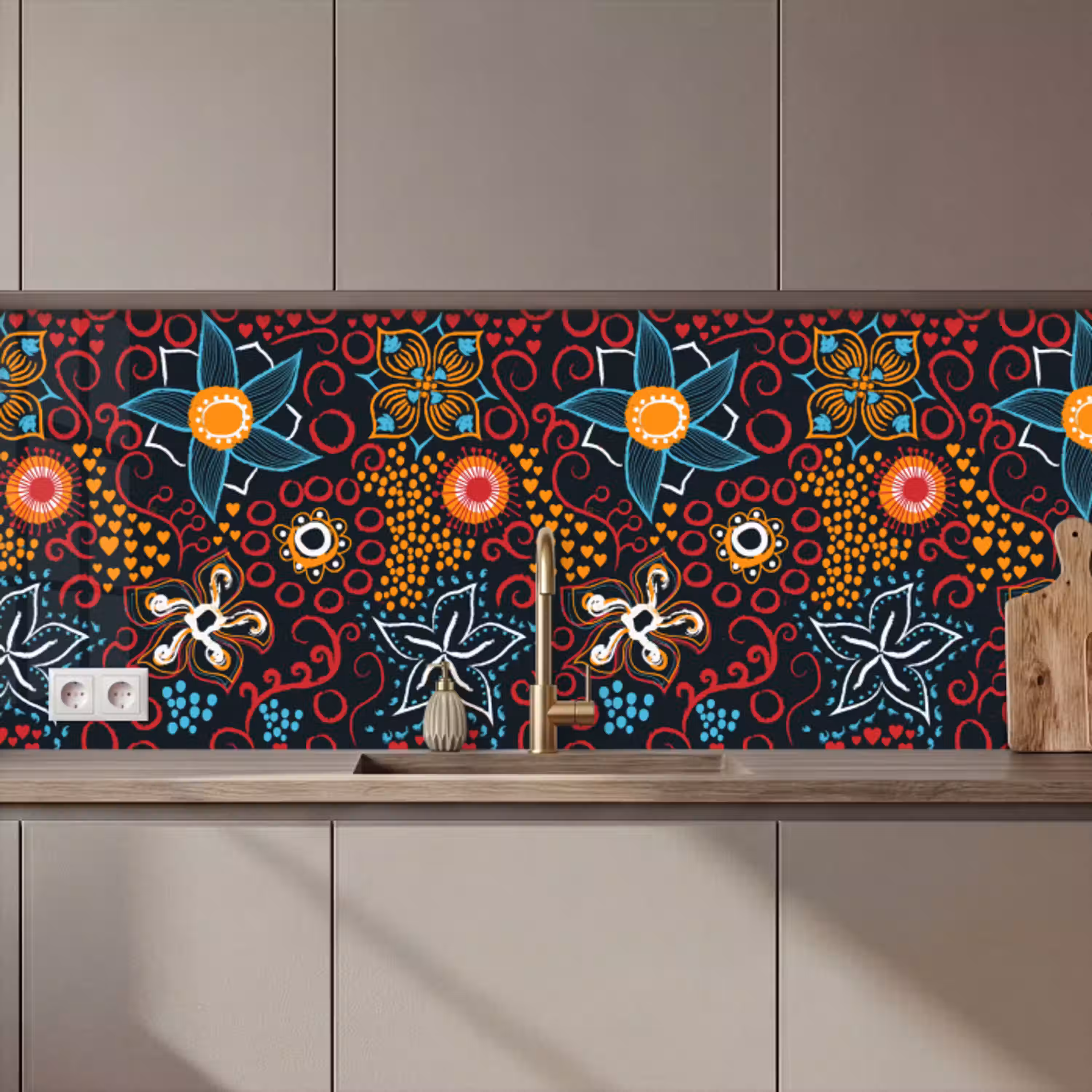 Bloemen - Rood - Patronen keuken achterwand 2 middel 871 zz_3dshopping