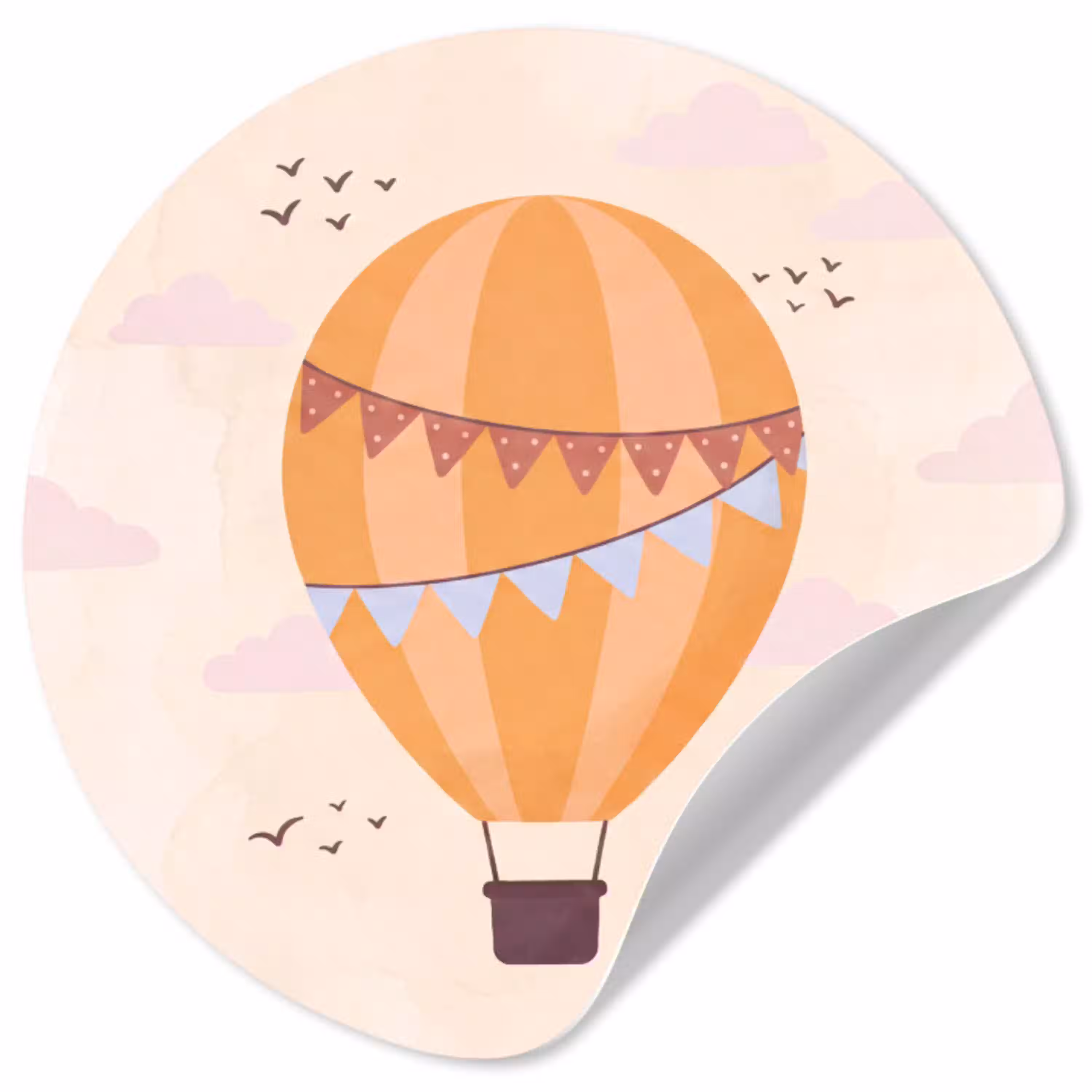 Luchtballon - Slingers - Avontuur - Illustratie - Oranje Wandcirkel behangsticker klein -3d