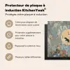 Kraanvogels - Maan - Bloemen - Blauw Inductie beschermer vinyl 3mm middel -usfeer2_FR