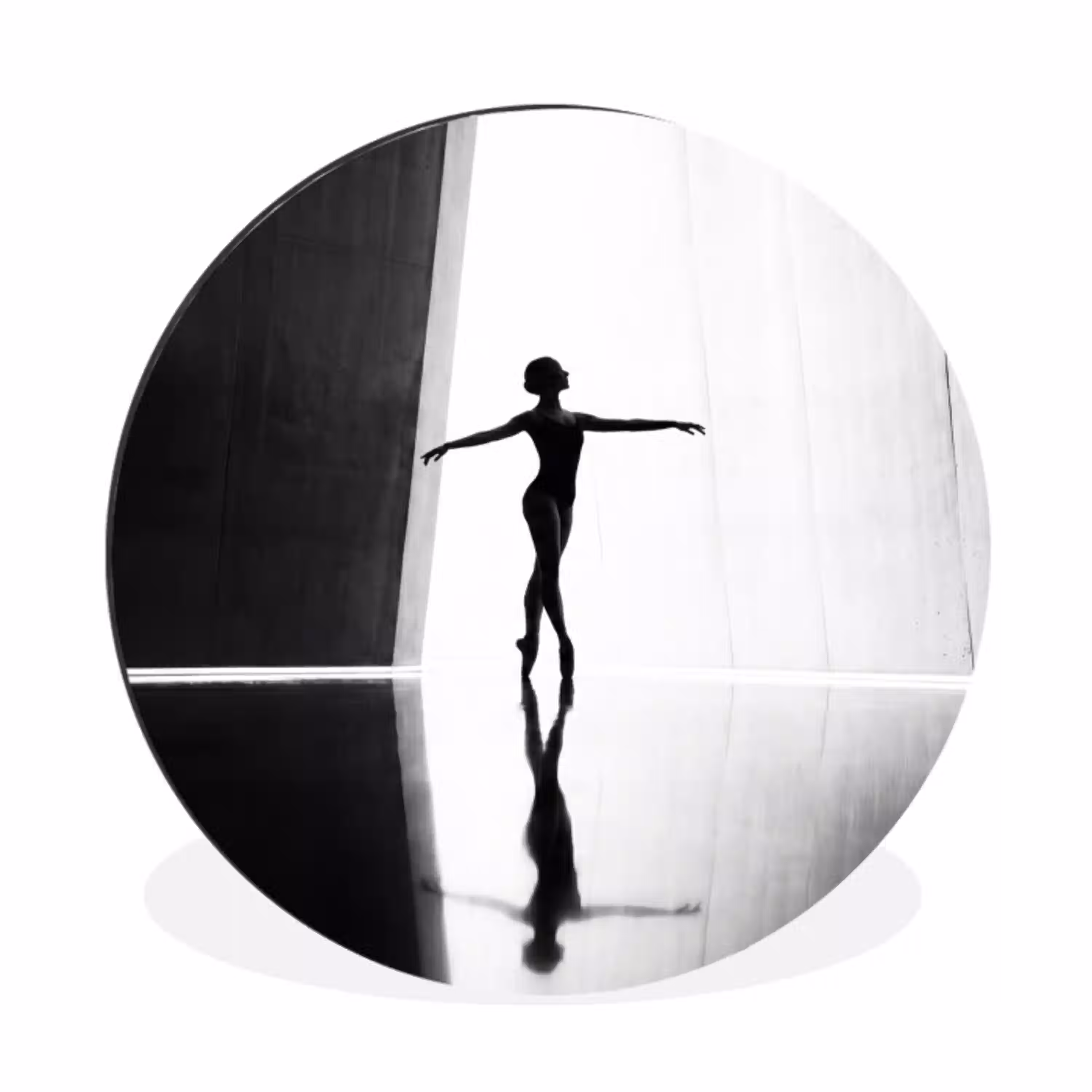 Danser - Silhouette - Kunst - Modern - Zwart-wit Wandcirkel aluminium klein -3d