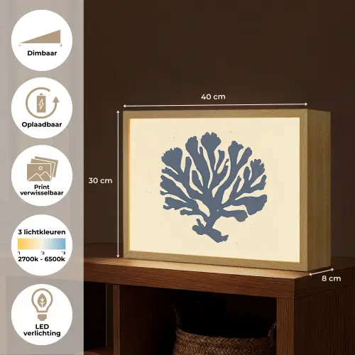 Blauw koraal - Vertakkingen - Beige Light Box met batterij (Wandlamp) middel -USP_websiteoverzichtNL