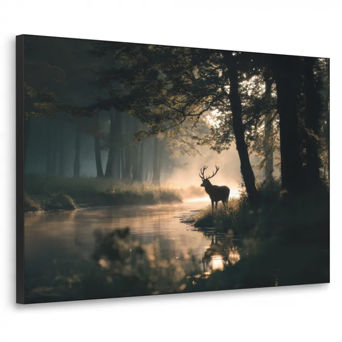 Hert - Bosbeek - Mystiek Textielframe zwart klein -3d
