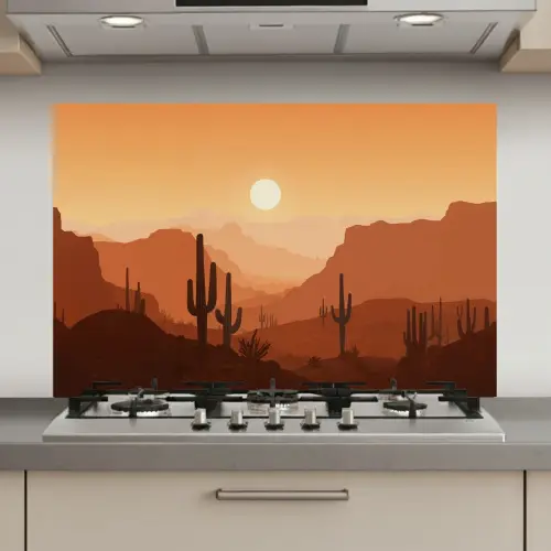 Landschap - Woestijn - Cactussen - Zon keuken achterwand spatscherm klein -3d_website