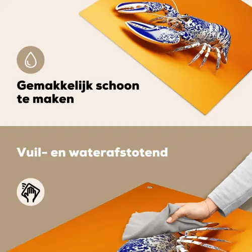 Kreeft - Delftsblauw - Schild - Stoer - Oranje Inductie beschemer met haakjes klein -ky-schoon-nl