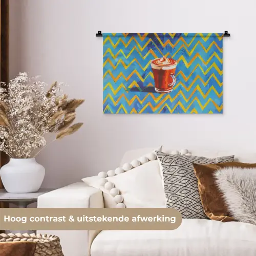 Mok - Koffie - Zigzag - Slagroom Wandkleed katoen klein -sfeer1