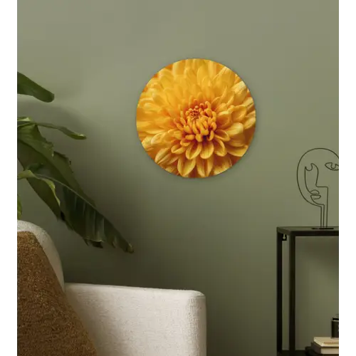Geel - Chrysant - Zachtheid Wandcirkel kunststof plaat 5mm dik klein -sfeer3