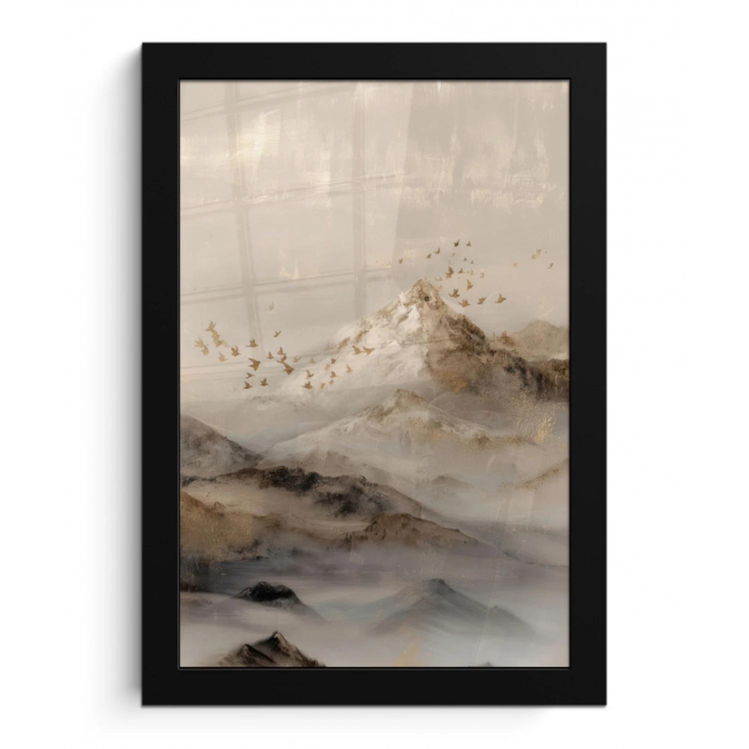 Berglandschap - Mist  - Penseelstreken fotolijst zwart zonder passe partout klein -3d