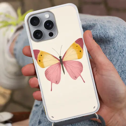 Vlinder - Illustratie - Roze Hoesje iPhone 16 Pro Max met koord klein -sfeer3