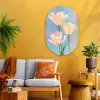 Tulpen - Roze accenten - Blauw Wandcirkel Ovaal Glas middel -sfeer4